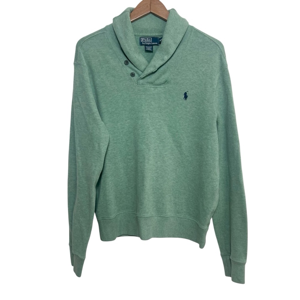Vintage Polo Ralph‎ Lauren Jumper 1/4 Button Mens Size M High Neck Green Cotton